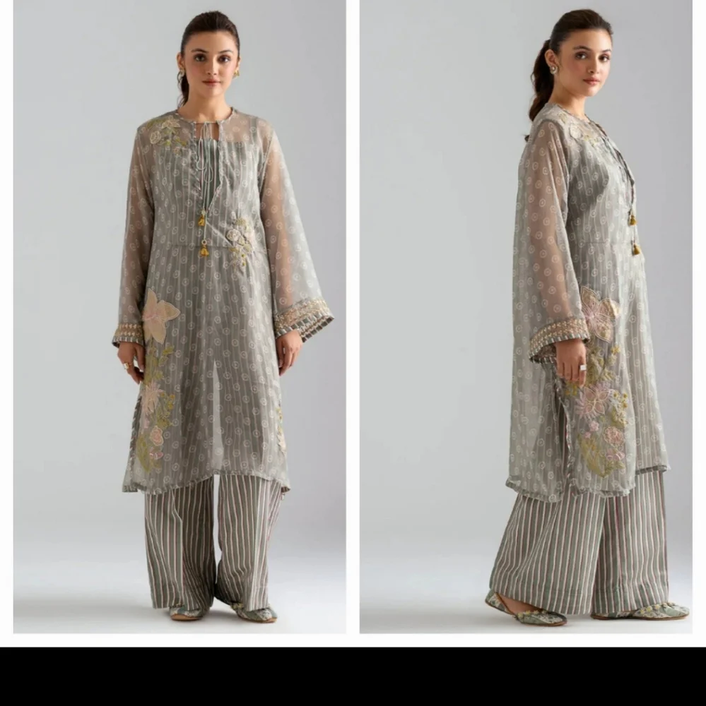 ETHNC Womens Dress Kurta Tunic Longline With Pant Sage Green Embroidere… - Picture 1 of 9